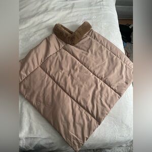 Beige Poncho with Faux Fur Trim - one size
Fits all